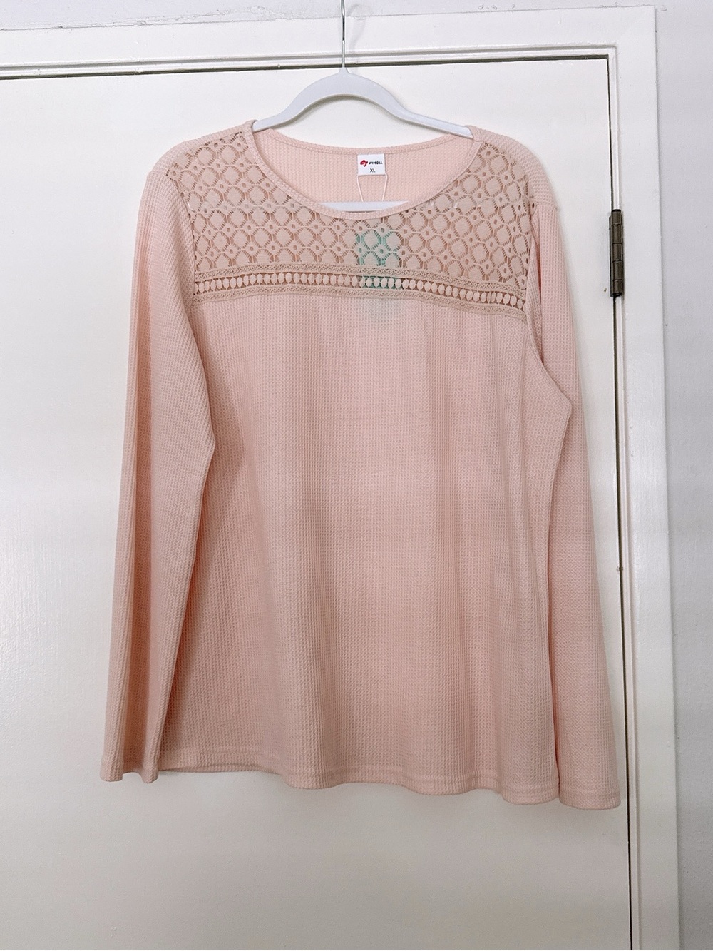 Wiholl Long Sleeve Blush Knit Top with Lace Yoke
